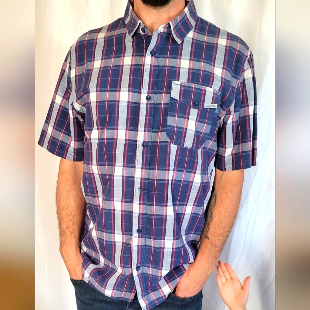 Vans Men's Blue Plaid Short Sleeve Shirt Size Medium